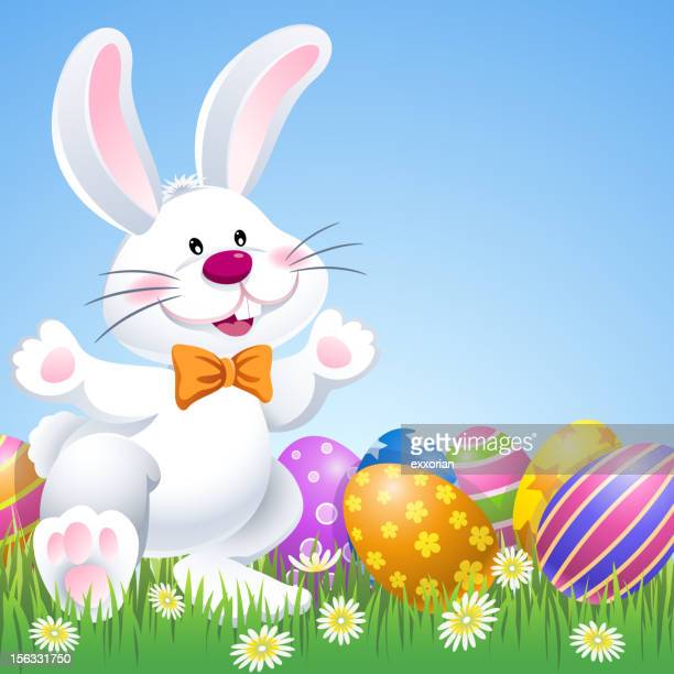Happy Easter bunny with eggs